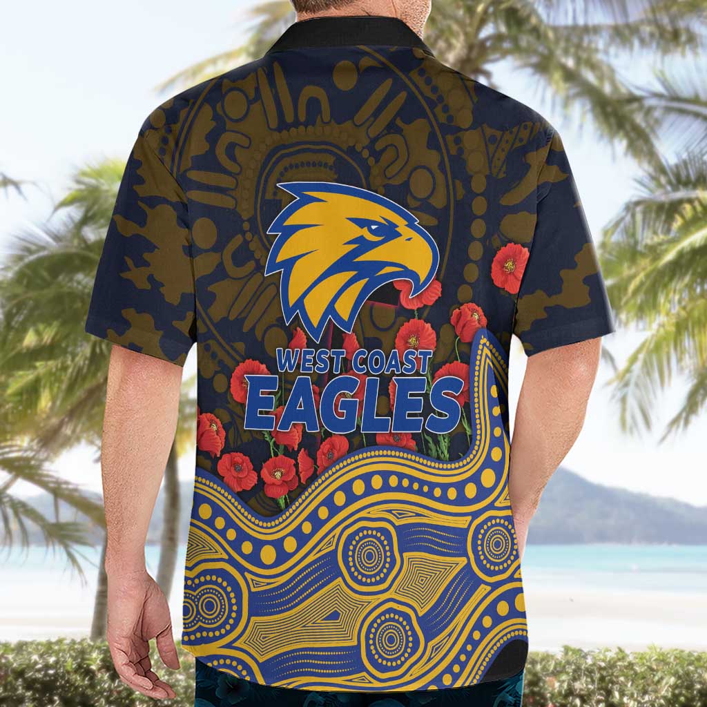 West Coast Eagles ANZAC Day Hawaiian Shirt Indigenous Dot Art with Poppy Flower Tribute
