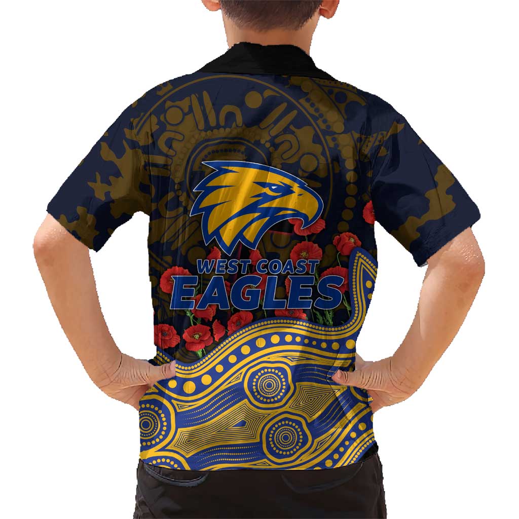 West Coast Eagles ANZAC Day Hawaiian Shirt Indigenous Dot Art with Poppy Flower Tribute
