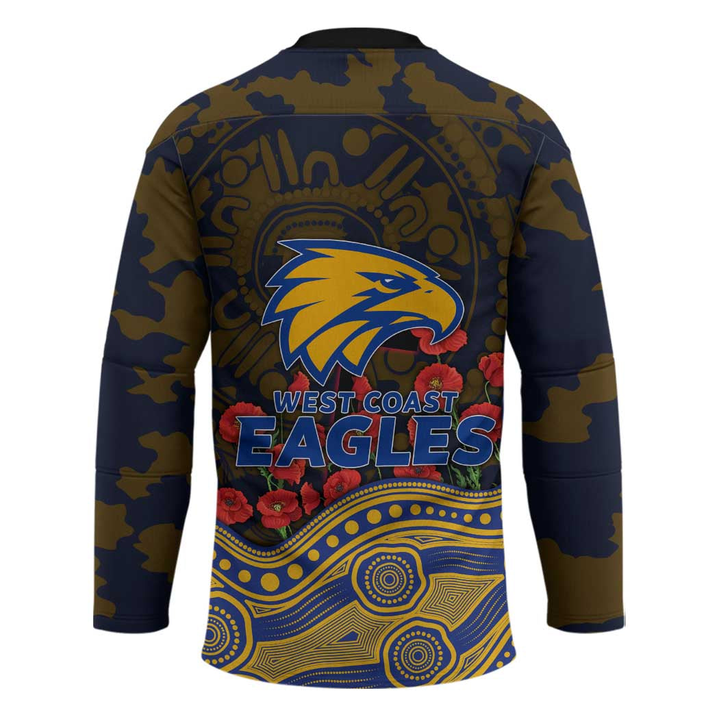 West Coast Eagles ANZAC Day Hockey Jersey Indigenous Dot Art with Poppy Flower Tribute