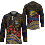 West Coast Eagles ANZAC Day Hockey Jersey Indigenous Dot Art with Poppy Flower Tribute