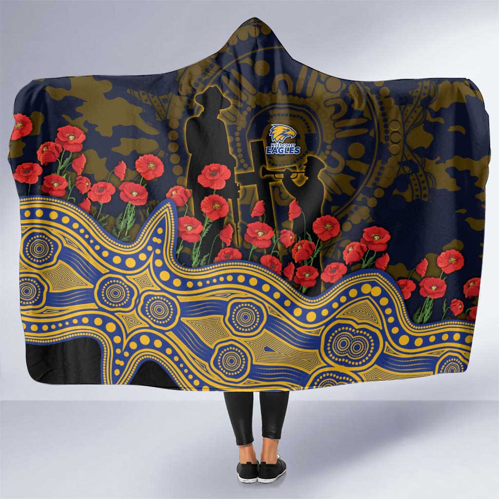 West Coast Eagles ANZAC Day Hooded Blanket Indigenous Dot Art with Poppy Flower Tribute