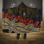 West Coast Eagles ANZAC Day Hooded Blanket Indigenous Dot Art with Poppy Flower Tribute
