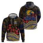 West Coast Eagles ANZAC Day Hoodie Indigenous Dot Art with Poppy Flower Tribute