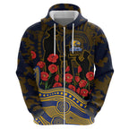 West Coast Eagles ANZAC Day Hoodie Indigenous Dot Art with Poppy Flower Tribute