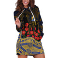 West Coast Eagles ANZAC Day Hoodie Dress Indigenous Dot Art with Poppy Flower Tribute