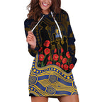 West Coast Eagles ANZAC Day Hoodie Dress Indigenous Dot Art with Poppy Flower Tribute