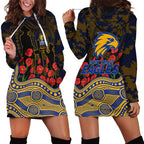West Coast Eagles ANZAC Day Hoodie Dress Indigenous Dot Art with Poppy Flower Tribute
