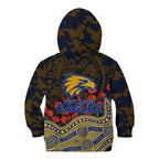 West Coast Eagles ANZAC Day Kid Hoodie Indigenous Dot Art with Poppy Flower Tribute