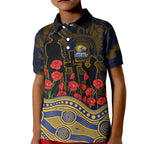 West Coast Eagles ANZAC Day Kid Polo Shirt Indigenous Dot Art with Poppy Flower Tribute