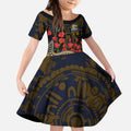 West Coast Eagles ANZAC Day Kid Short Sleeve Dress Indigenous Dot Art with Poppy Flower Tribute