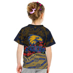 West Coast Eagles ANZAC Day Kid T Shirt Indigenous Dot Art with Poppy Flower Tribute