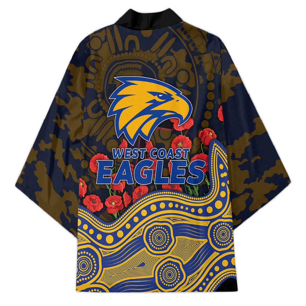West Coast Eagles ANZAC Day Kimono Indigenous Dot Art with Poppy Flower Tribute