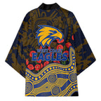 West Coast Eagles ANZAC Day Kimono Indigenous Dot Art with Poppy Flower Tribute