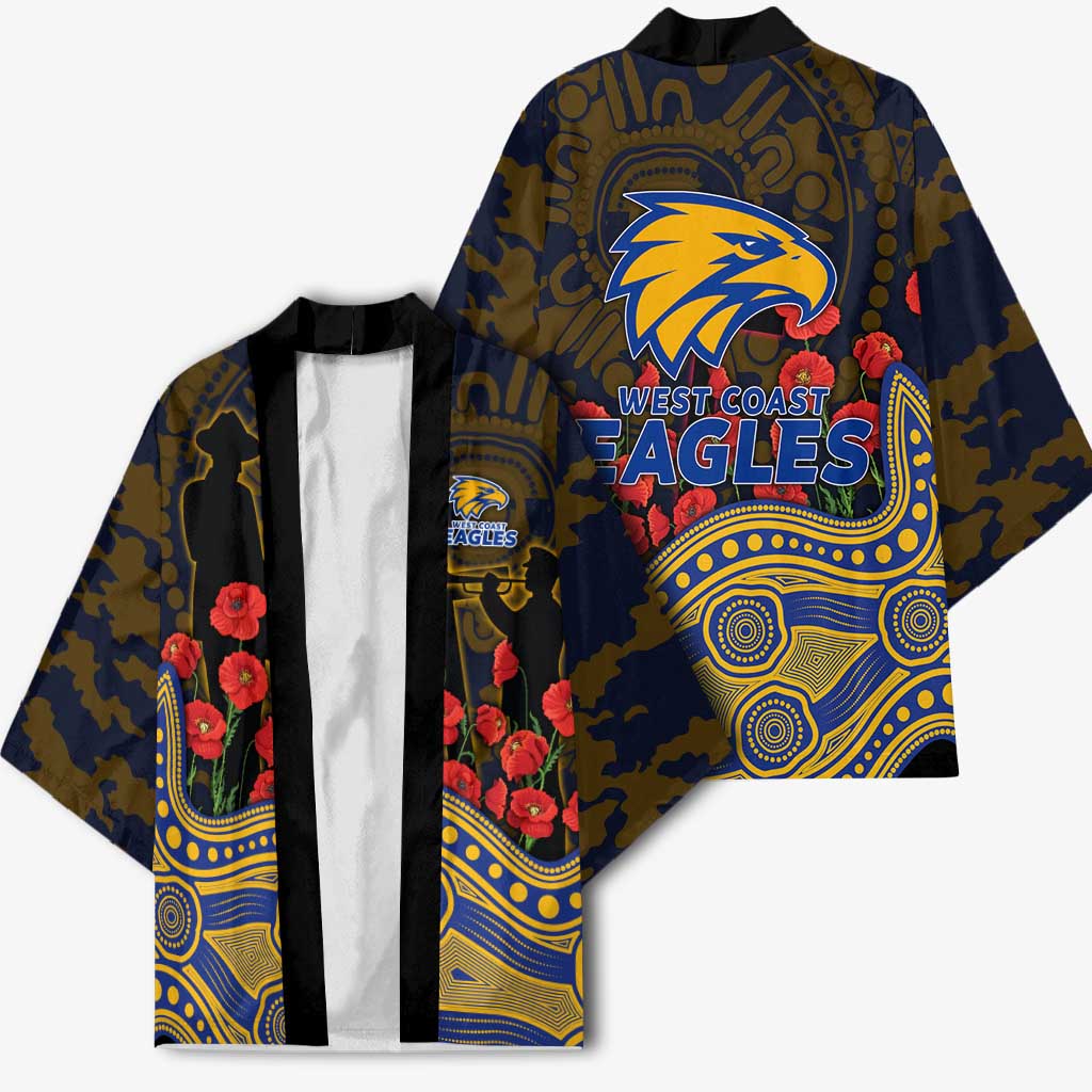 West Coast Eagles ANZAC Day Kimono Indigenous Dot Art with Poppy Flower Tribute