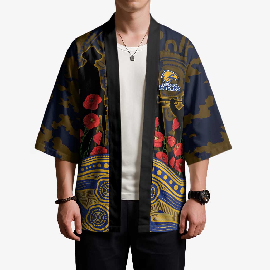 West Coast Eagles ANZAC Day Kimono Indigenous Dot Art with Poppy Flower Tribute