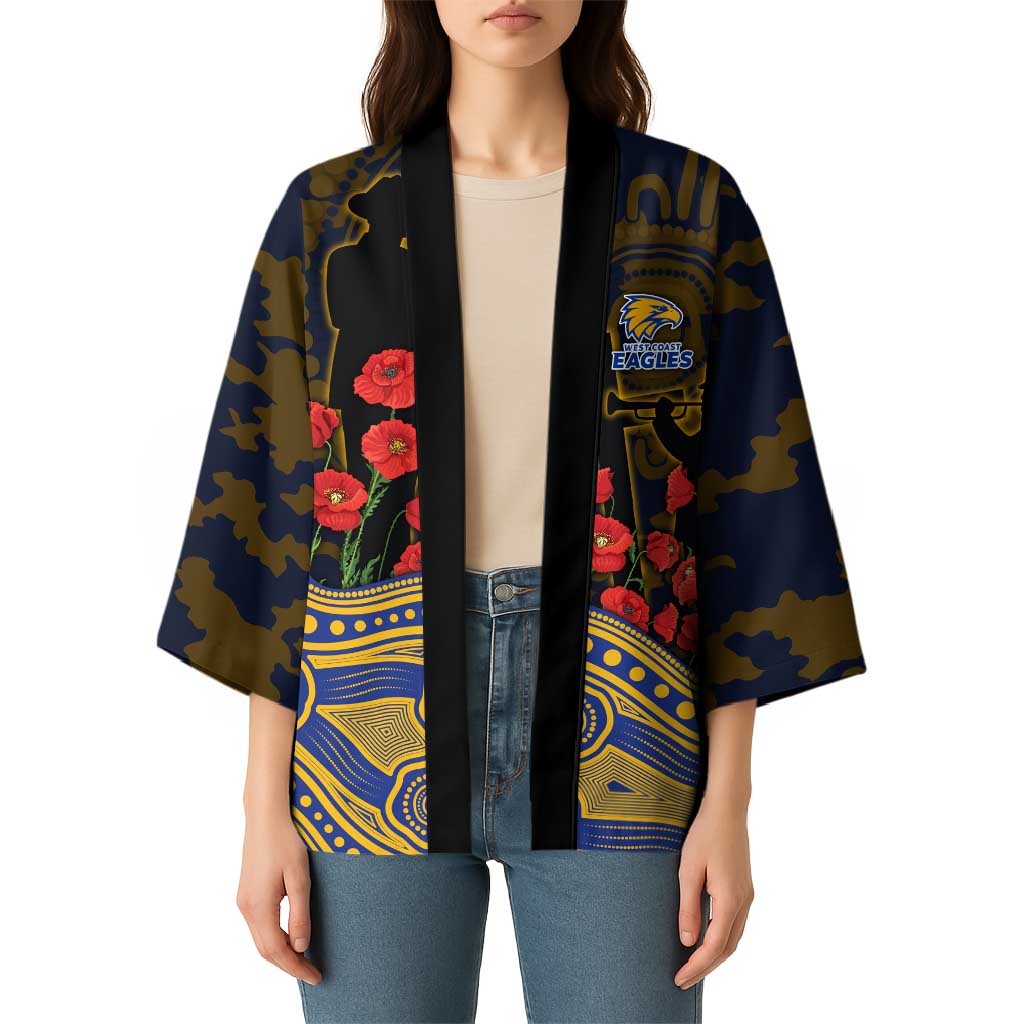 West Coast Eagles ANZAC Day Kimono Indigenous Dot Art with Poppy Flower Tribute
