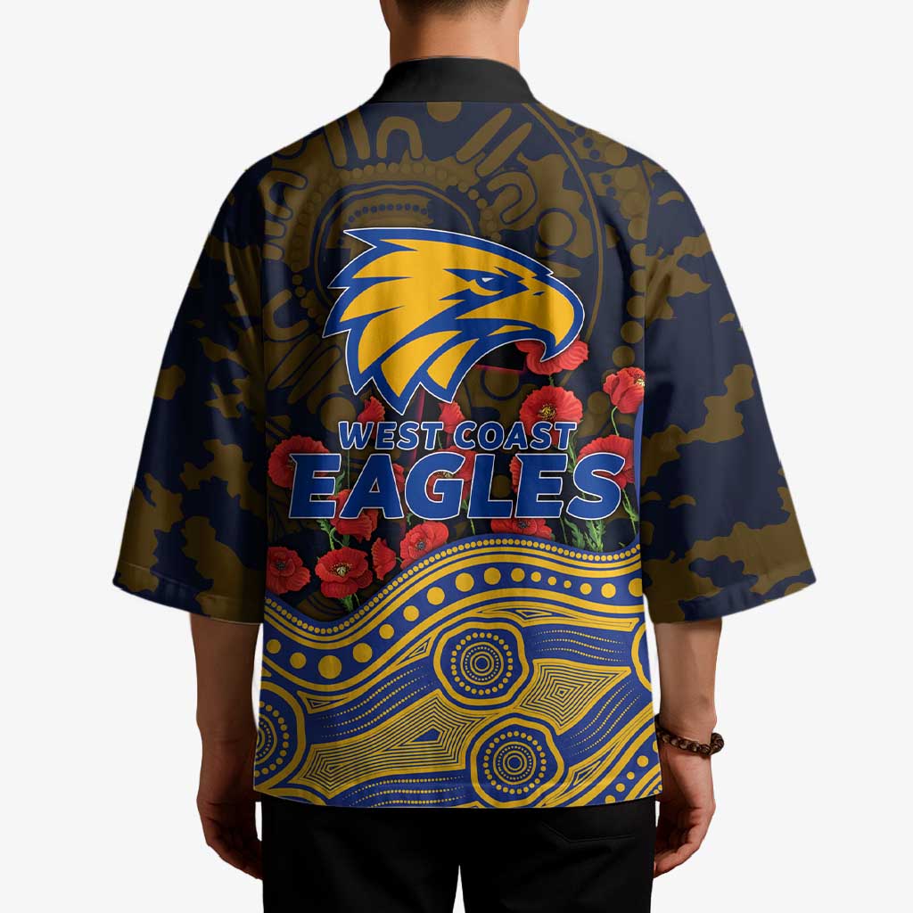 West Coast Eagles ANZAC Day Kimono Indigenous Dot Art with Poppy Flower Tribute