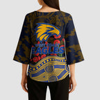 West Coast Eagles ANZAC Day Kimono Sleeve Blouse Indigenous Dot Art with Poppy Flower Tribute