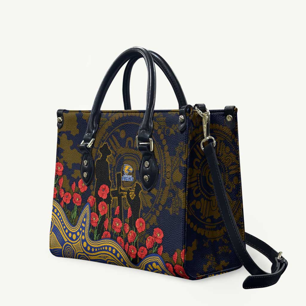 West Coast Eagles ANZAC Day Leather Bag Indigenous Dot Art with Poppy Flower Tribute