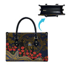 West Coast Eagles ANZAC Day Leather Bag Indigenous Dot Art with Poppy Flower Tribute