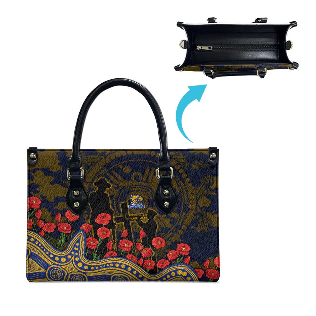 West Coast Eagles ANZAC Day Leather Bag Indigenous Dot Art with Poppy Flower Tribute