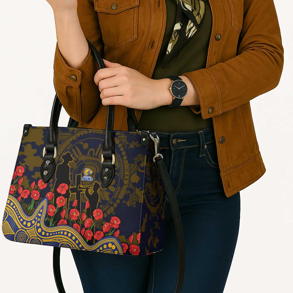 West Coast Eagles ANZAC Day Leather Bag Indigenous Dot Art with Poppy Flower Tribute