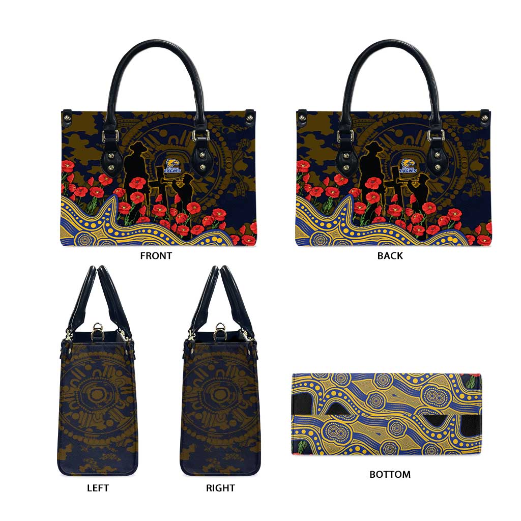 West Coast Eagles ANZAC Day Leather Bag Indigenous Dot Art with Poppy Flower Tribute