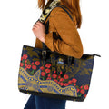 West Coast Eagles ANZAC Day Leather Tote Bag Indigenous Dot Art with Poppy Flower Tribute