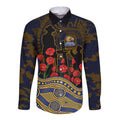 West Coast Eagles ANZAC Day Long Sleeve Button Shirt Indigenous Dot Art with Poppy Flower Tribute
