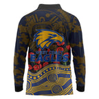 West Coast Eagles ANZAC Day Long Sleeve Polo Shirt Indigenous Dot Art with Poppy Flower Tribute