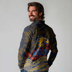 West Coast Eagles ANZAC Day Long Sleeve Polo Shirt Indigenous Dot Art with Poppy Flower Tribute