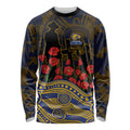 West Coast Eagles ANZAC Day Long Sleeve Shirt Indigenous Dot Art with Poppy Flower Tribute