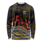 West Coast Eagles ANZAC Day Long Sleeve Shirt Indigenous Dot Art with Poppy Flower Tribute