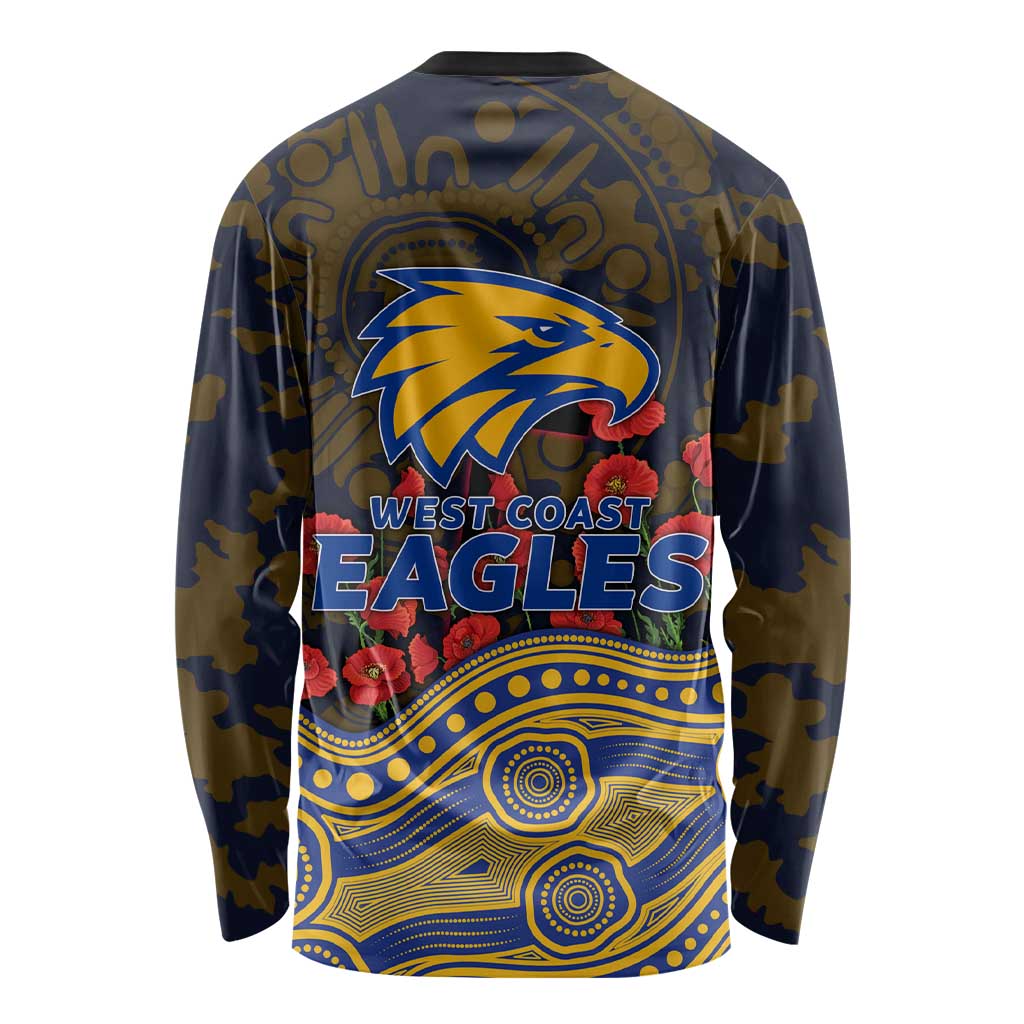 West Coast Eagles ANZAC Day Long Sleeve Shirt Indigenous Dot Art with Poppy Flower Tribute