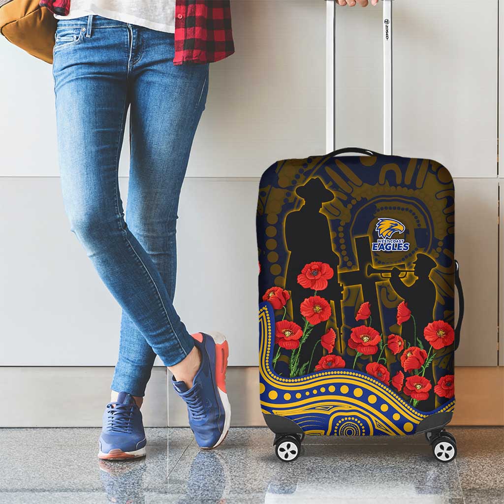 West Coast Eagles ANZAC Day Luggage Cover Indigenous Dot Art with Poppy Flower Tribute