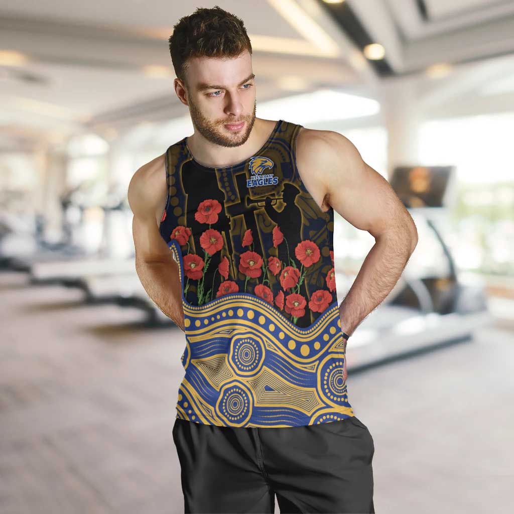 West Coast Eagles ANZAC Day Men Tank Top Indigenous Dot Art with Poppy Flower Tribute
