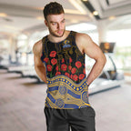 West Coast Eagles ANZAC Day Men Tank Top Indigenous Dot Art with Poppy Flower Tribute