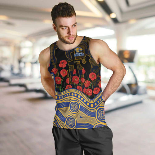 West Coast Eagles ANZAC Day Men Tank Top Indigenous Dot Art with Poppy Flower Tribute