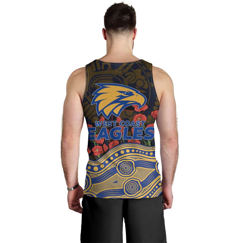 West Coast Eagles ANZAC Day Men Tank Top Indigenous Dot Art with Poppy Flower Tribute