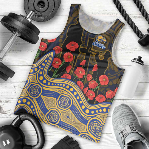 West Coast Eagles ANZAC Day Men Tank Top Indigenous Dot Art with Poppy Flower Tribute