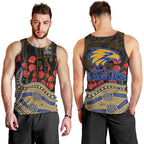 West Coast Eagles ANZAC Day Men Tank Top Indigenous Dot Art with Poppy Flower Tribute