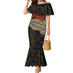 West Coast Eagles ANZAC Day Mermaid Dress Indigenous Dot Art with Poppy Flower Tribute