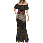 West Coast Eagles ANZAC Day Mermaid Dress Indigenous Dot Art with Poppy Flower Tribute