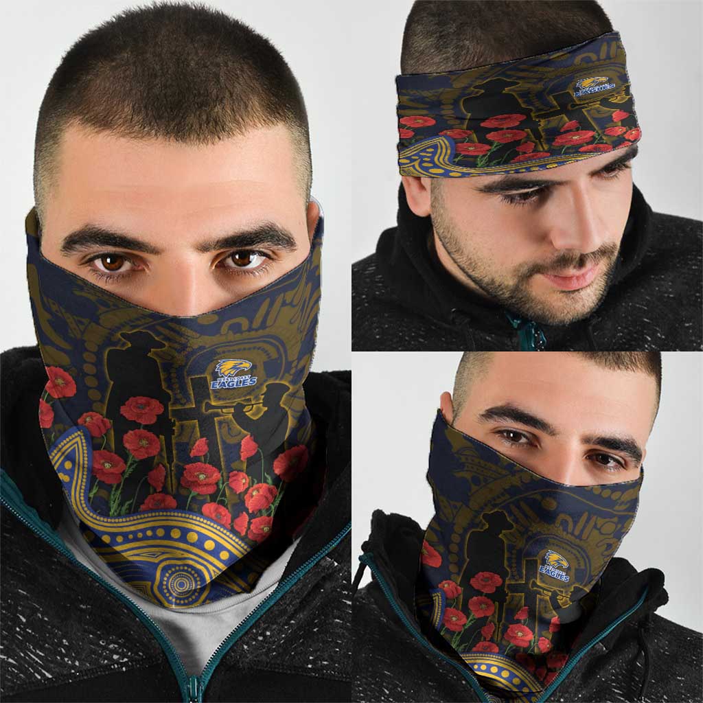 West Coast Eagles ANZAC Day Neck Gaiter Indigenous Dot Art with Poppy Flower Tribute