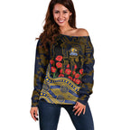 West Coast Eagles ANZAC Day Off Shoulder Sweater Indigenous Dot Art with Poppy Flower Tribute