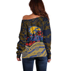 West Coast Eagles ANZAC Day Off Shoulder Sweater Indigenous Dot Art with Poppy Flower Tribute