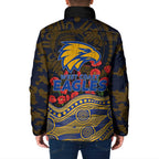 West Coast Eagles ANZAC Day Padded Jacket Indigenous Dot Art with Poppy Flower Tribute