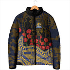West Coast Eagles ANZAC Day Padded Jacket Indigenous Dot Art with Poppy Flower Tribute