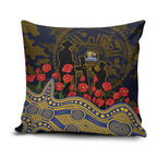 West Coast Eagles ANZAC Day Pillow Cover Indigenous Dot Art with Poppy Flower Tribute