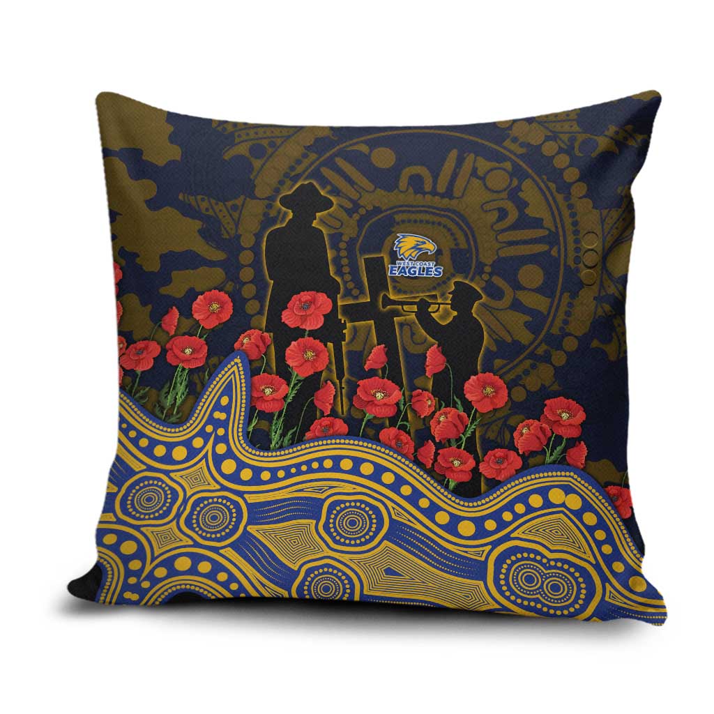 West Coast Eagles ANZAC Day Pillow Cover Indigenous Dot Art with Poppy Flower Tribute